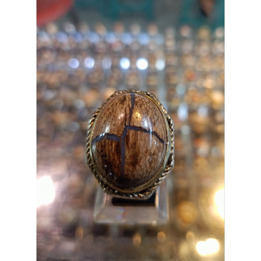 Cincin fosil Kelor motif tapak jalak(NATURAL)