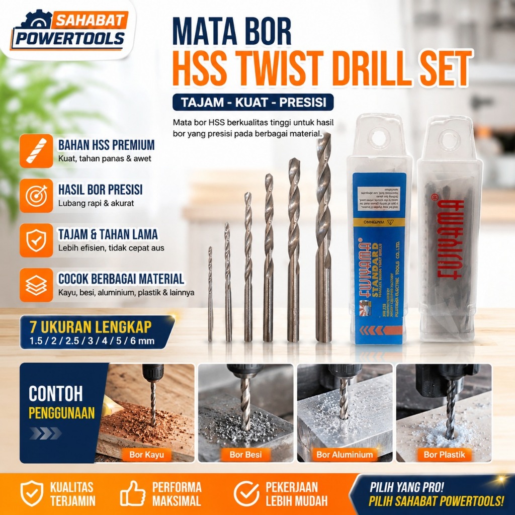 Mata Bor Set Besi dan Kayu HSS 5 Pcs Drill Bits Fujiyama