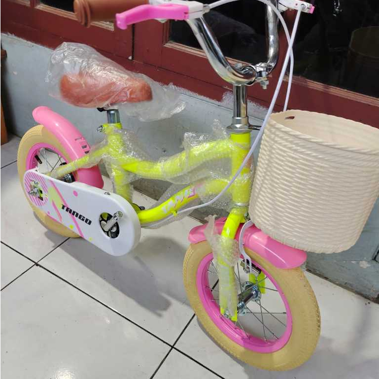 sepeda mini ukuran 12 dan 16 inc merk TANGO dan VELION model kekinian ban warna cream