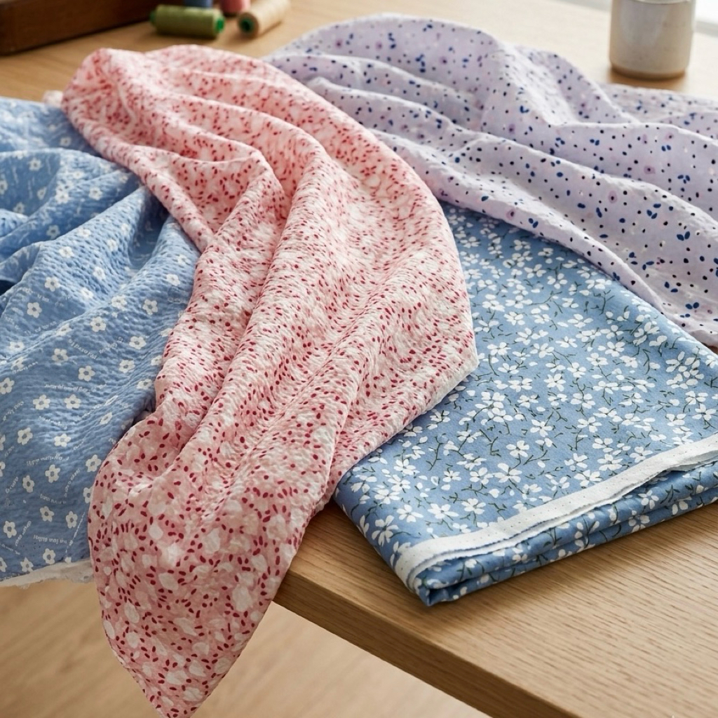 kain katun paris crinkle/katun crinkle motif cantik/kain rayon crinkle paris motif kecil