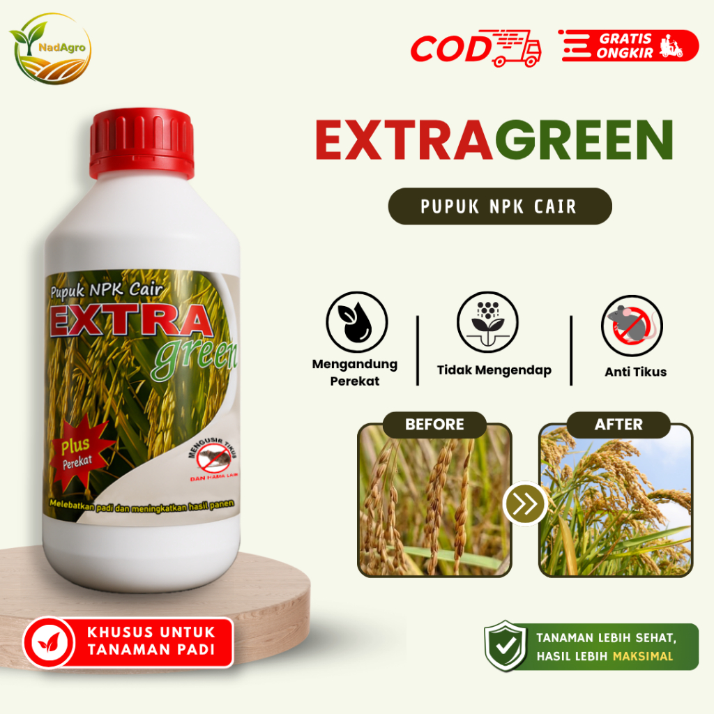 Extra Green Spesial Padi 500 ml | NPK cair cocok untuk mempercepat pertumbuhan tanaman padi