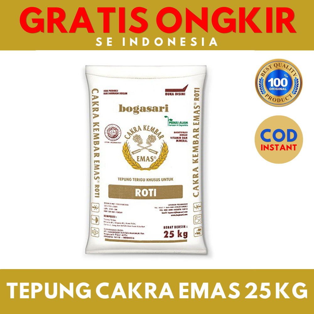 Tepung Terigu Bogasari Cakra Kembar Emas 25KG (1 Karung)