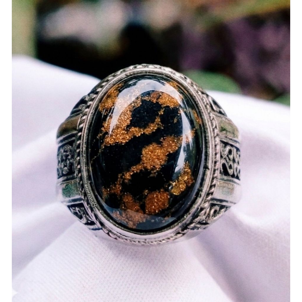 cincin batu akik pirus mesir hitam urat mas mban ALPAKA SUPER