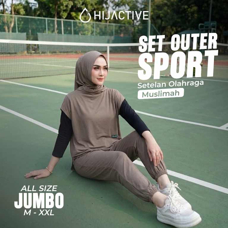 Setelan Olahraga Wanita Muslimah Outer Hijab dan Celana Panjang Jersey Royal