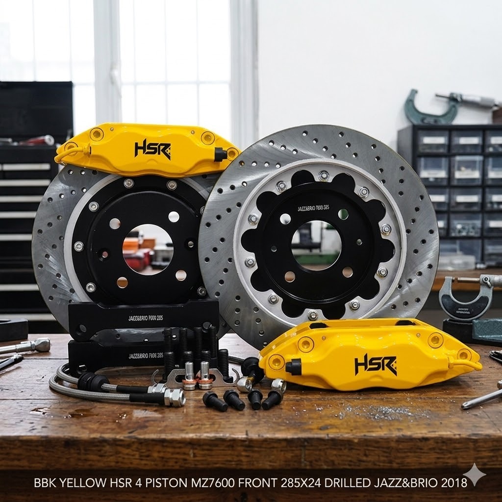 BBK YELLOW HSR 4 PISTON MZ7600 FRONT 285X24 DRILLED JAZZ&BRIO 2018 BREMBO HSR TERBARU