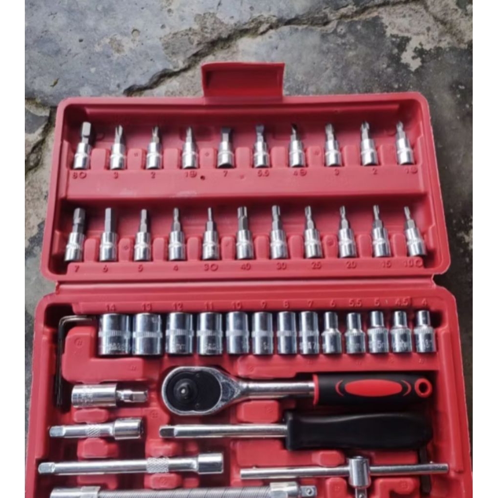 Set Kunci Sok 46 PCS 1/4 Inch - Alat Perbaikan Lengkap untuk Mobil & Motor