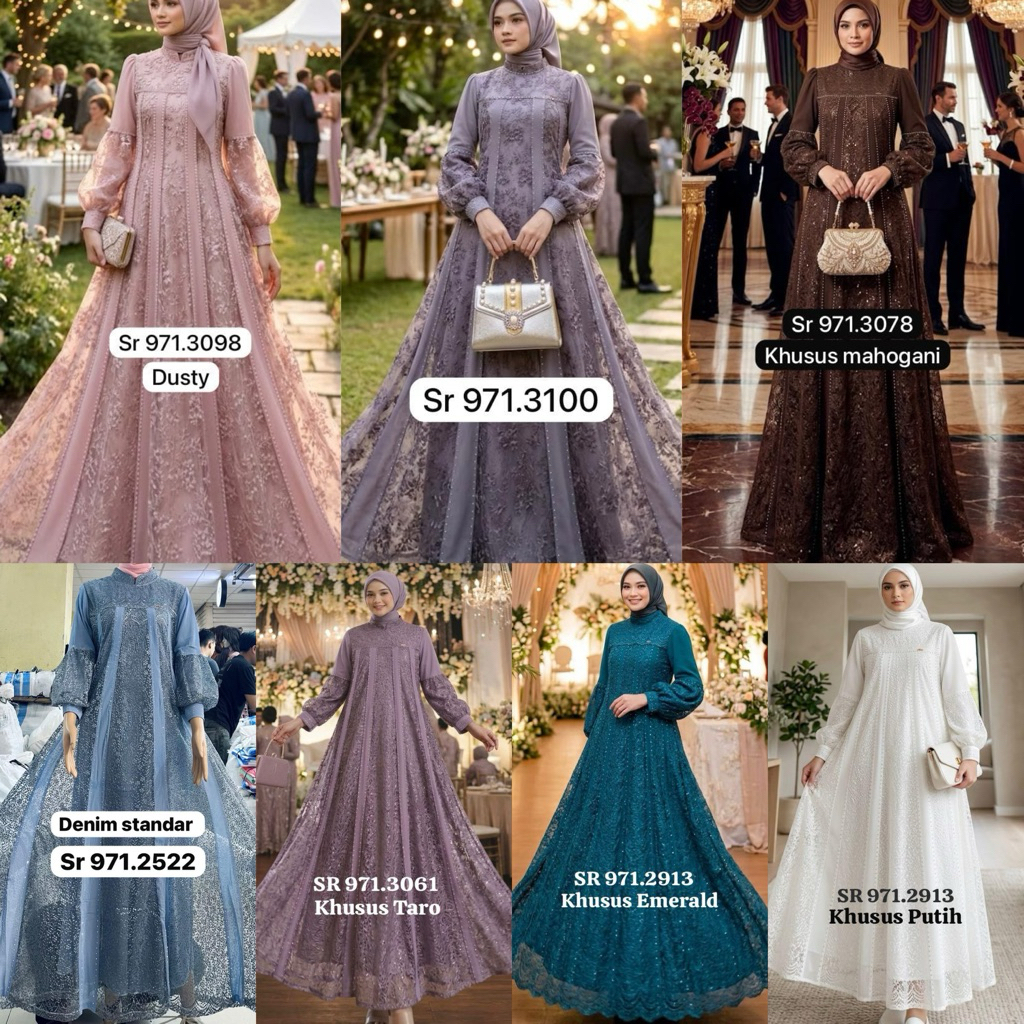 GAMIS MUSLIM DEWASA BAHAN BROKAT TILE PREMIUM MIX CERUTY PREMIUM/MODEL PEACH 8