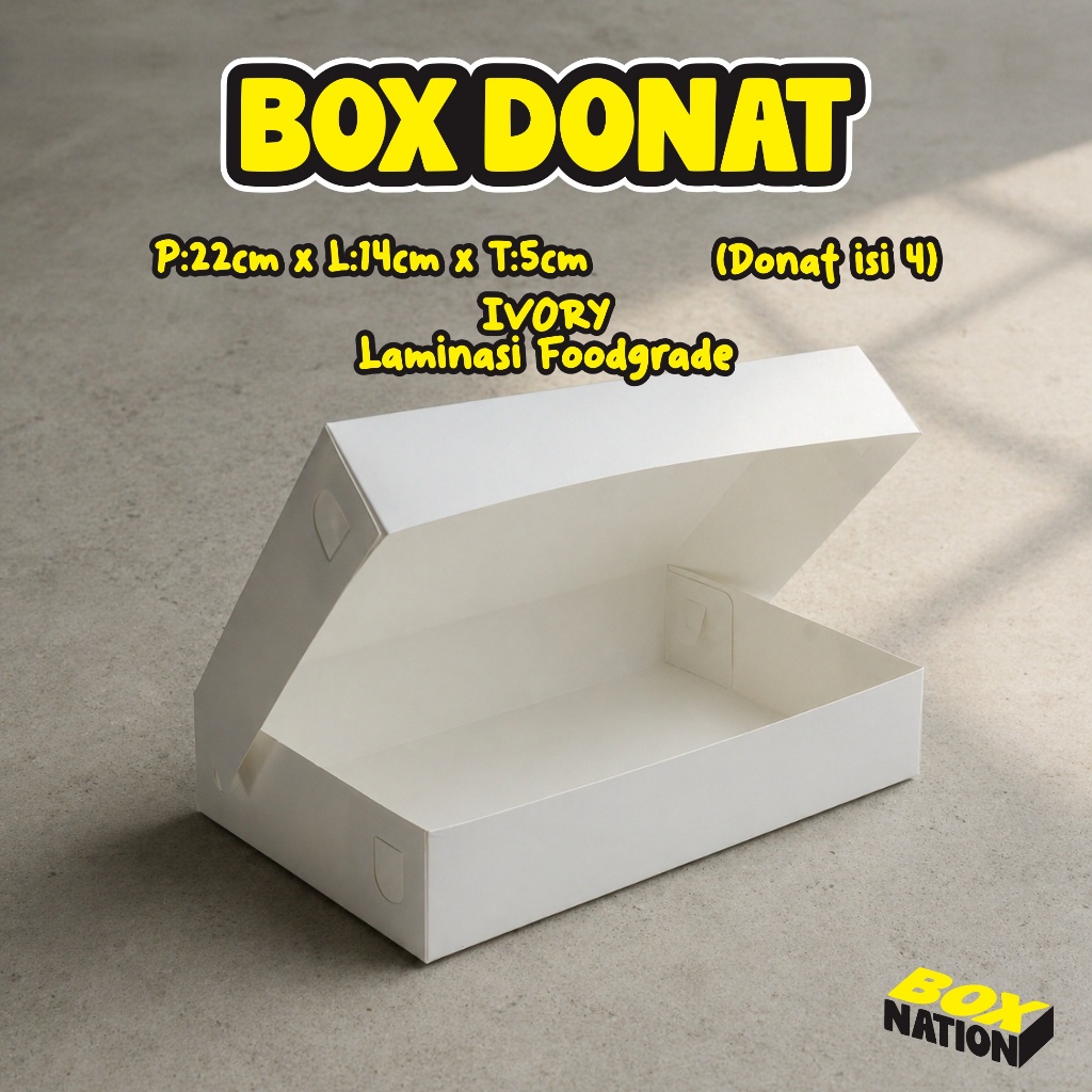 Box Donat isi 4 Ivory  22x14x5 cm / Dus Donat isi 4 / Box Donat murah / Box Brownies / Box Kraft / B