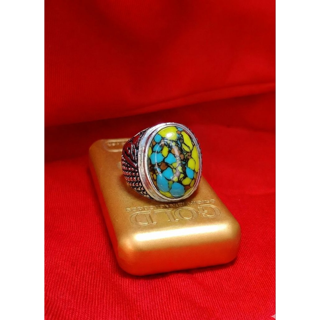 cincin batu akik pirus caturwarna okraina mban ALPAKA SUPER