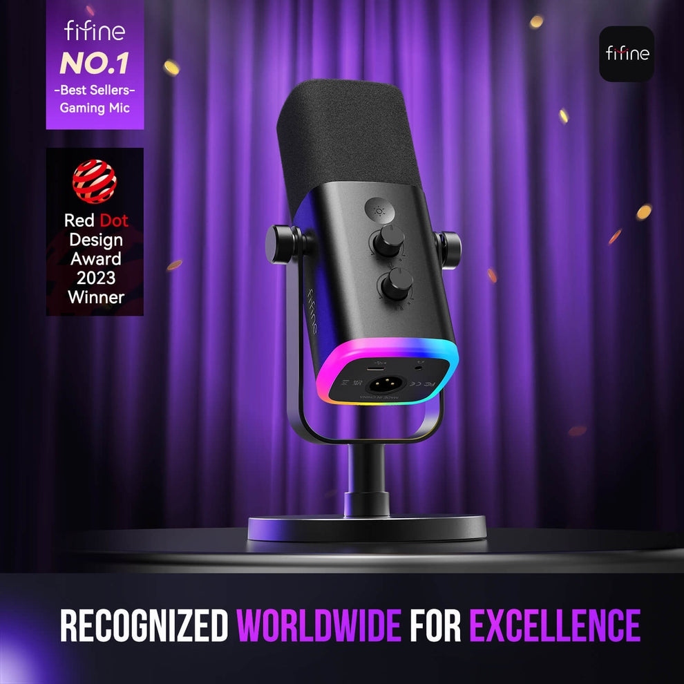 FIFINE AmpliGame AM8 USB/XLR Dynamic Microphone with RGB