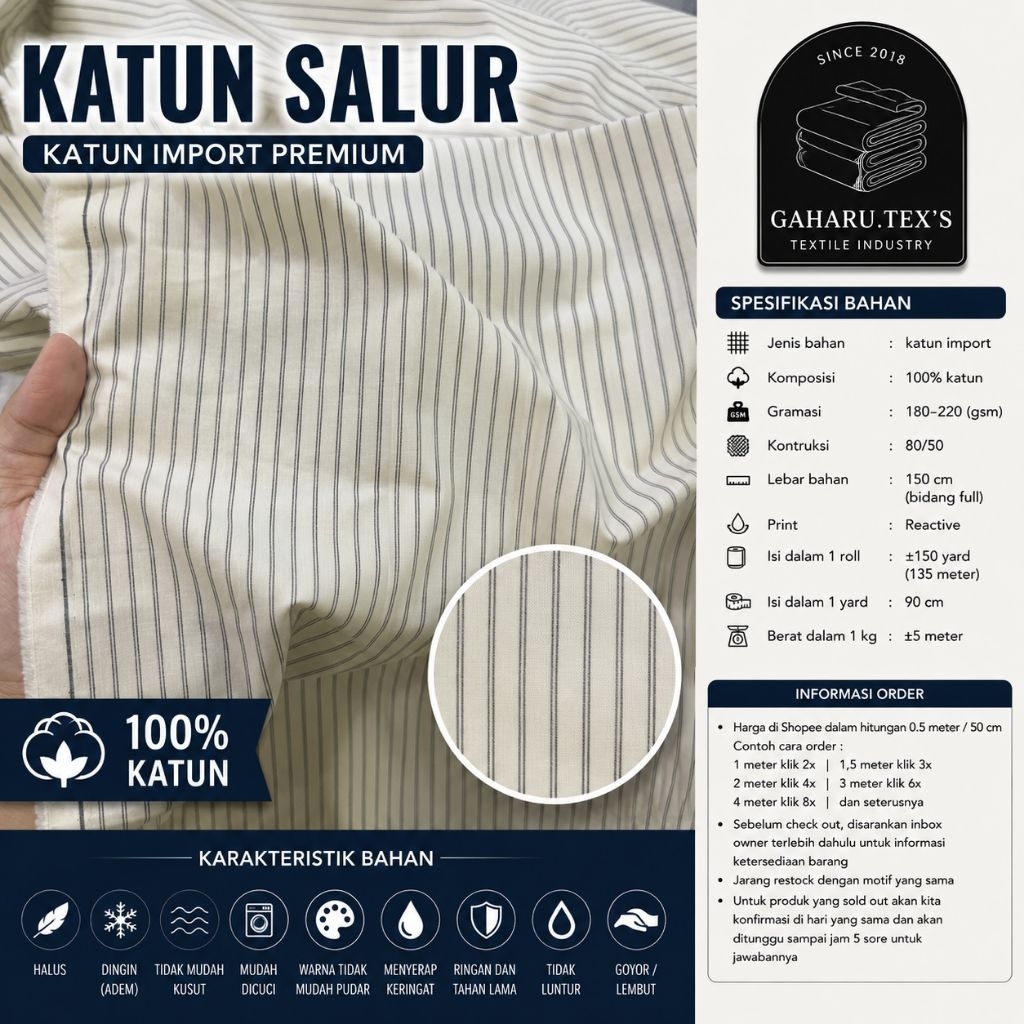 kain katun salur import // kain katun salur meteran // kain katun salur