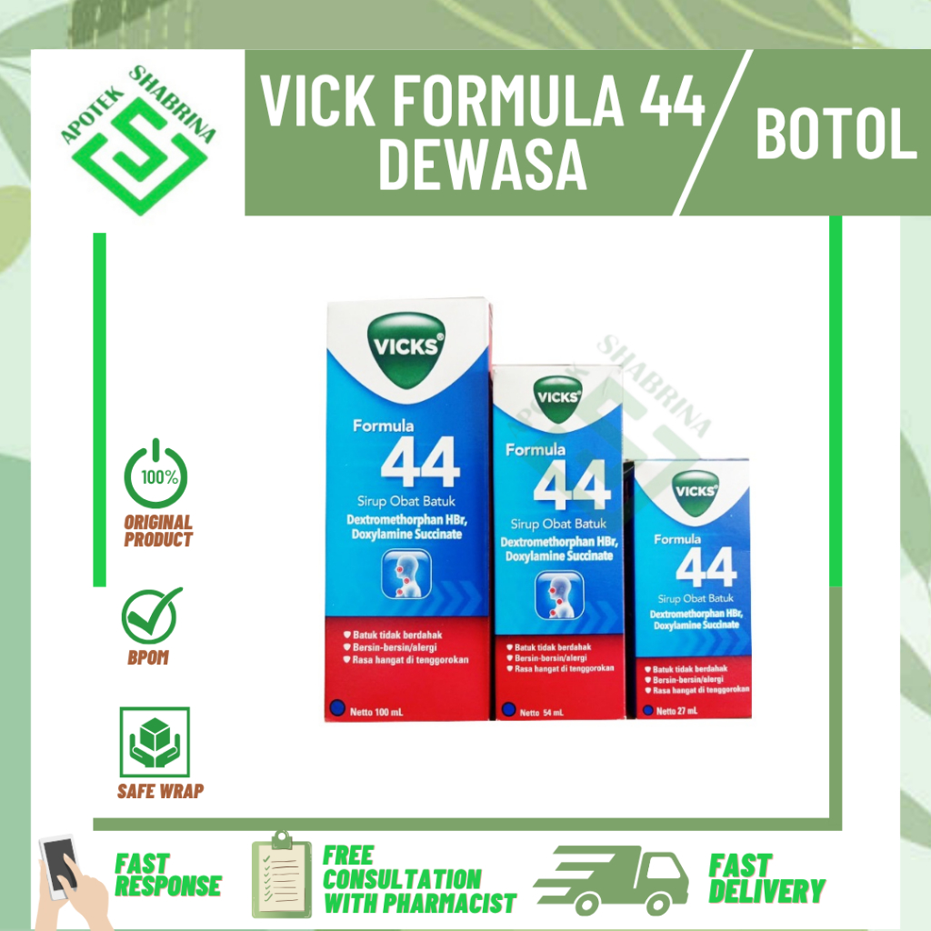 Vicks Formula 44 Dewasa Sirup 27 ml /Vicks Formula 44 Sirup 54ml/ Vicks Formula 44 Sirup 100 ml