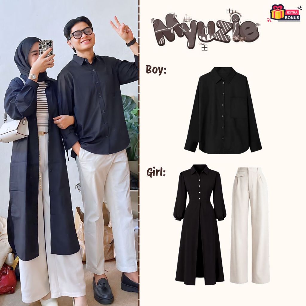 Oneset One set couple tunik outer kanna ayrin celana kulot oro pants semiwoll kemeja panjang polos p