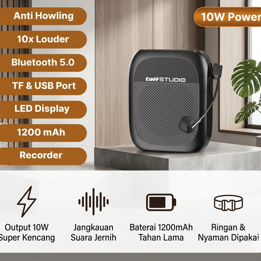 Speaker Pinggang Bluetooth Voice Amplifier LED with Display