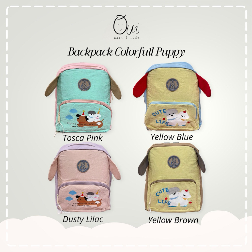 Oui Colorful Puppy Backpack / tas sekolah ransel anak Tk Paud