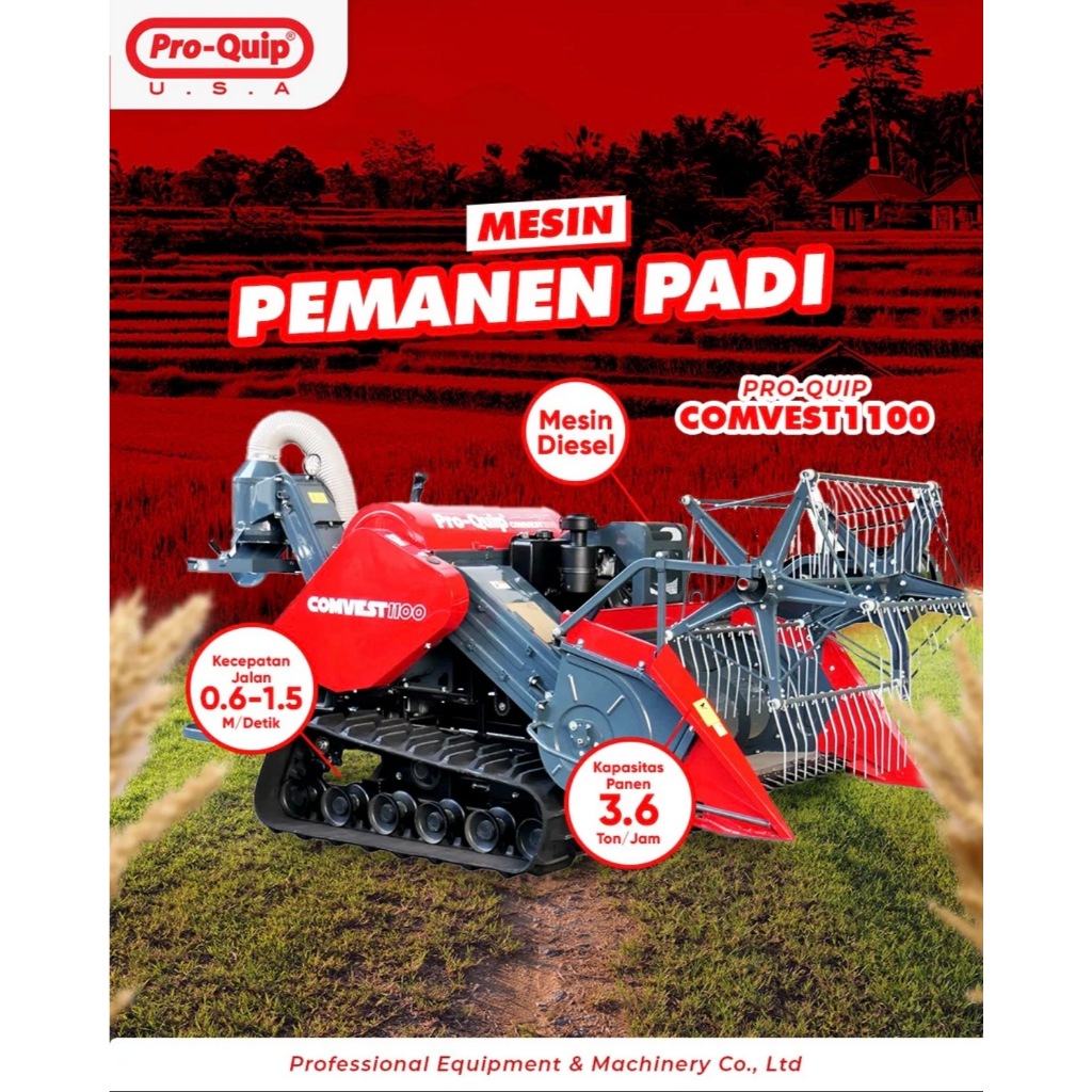 Combine Harvester Comvest Proquip 1100 Mesin Panen Padi Mesin Pemanen Padi