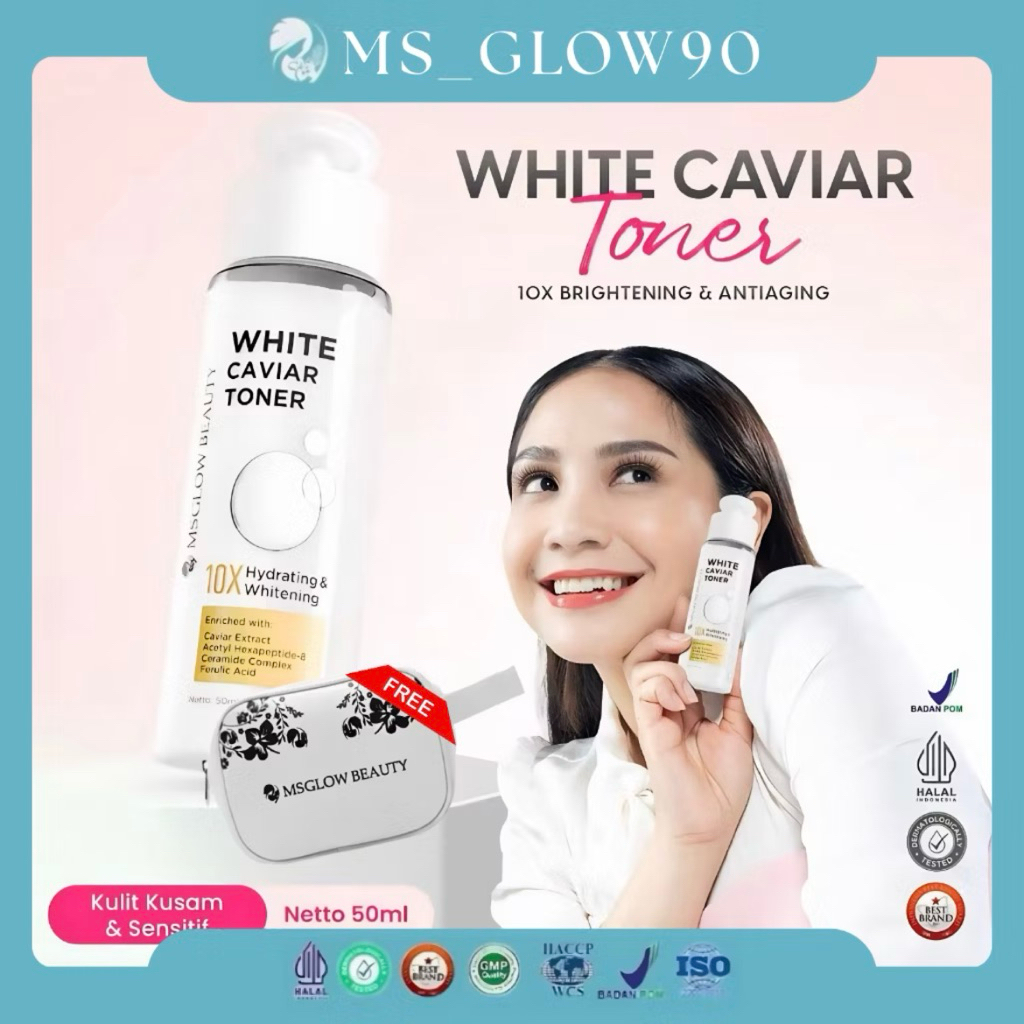 (FREE POUCH) WHITE CAVIAR TONER MS GLOW / Toner Mencerahkan / Toner Flek Noda Hitam