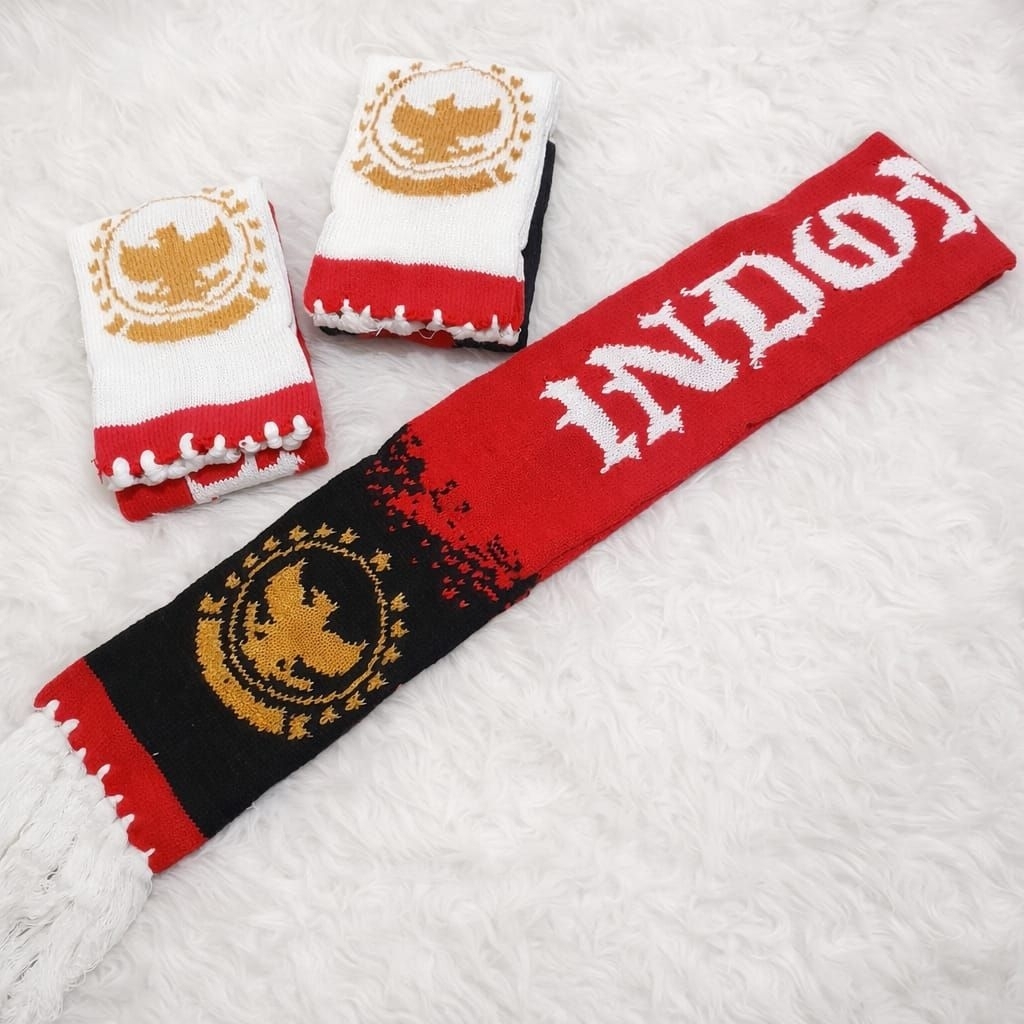 Syal Rajut TIMNAS INDONESIA Premium / Syal Premium Dukung Timnas Indonesia Rajut Manual