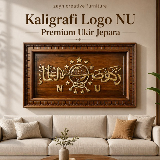 Logo NU kayu jati ukir
