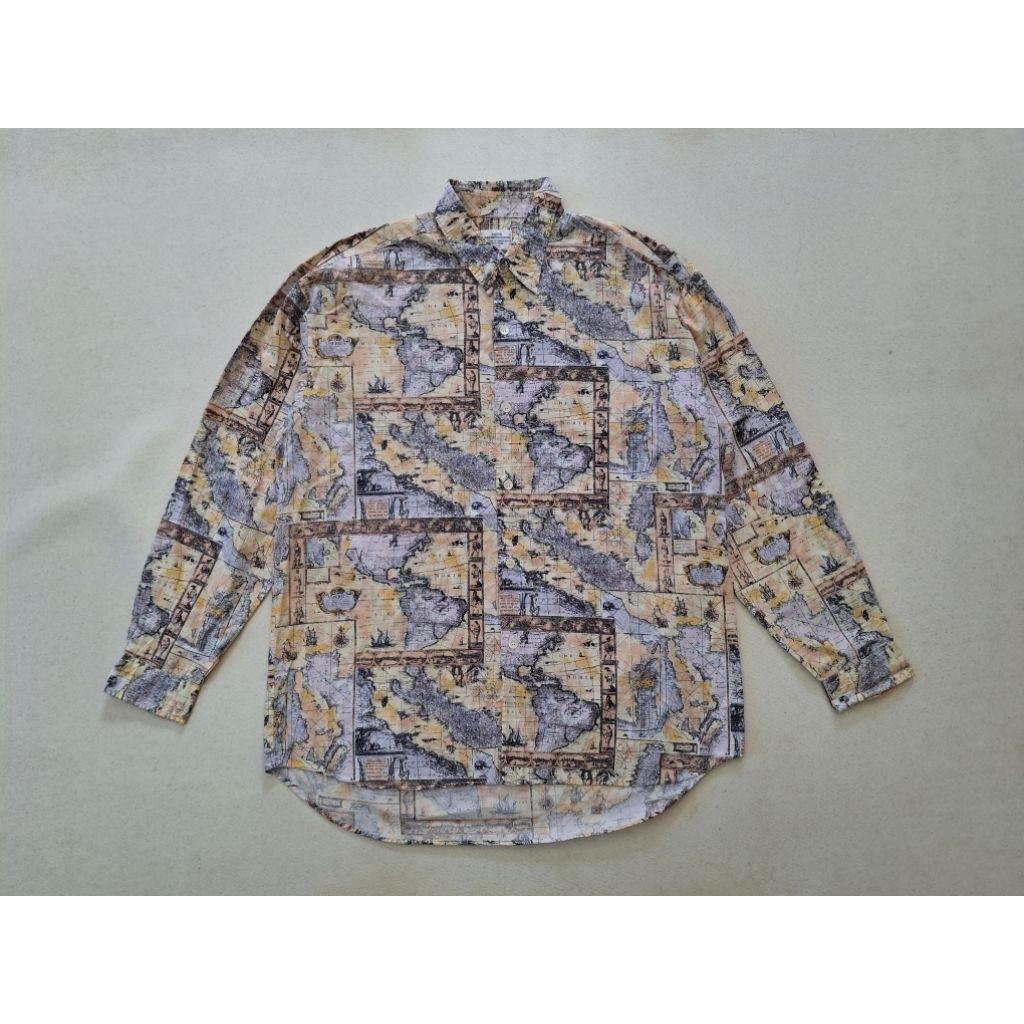 KEMEJA VINTAGE MOTIF PETA DUNIA ORIGINAL 100%