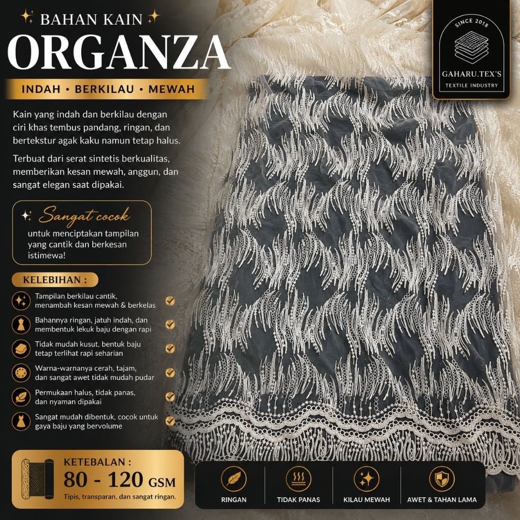 kain organza bordir // kain organza meteran // kain organza premium