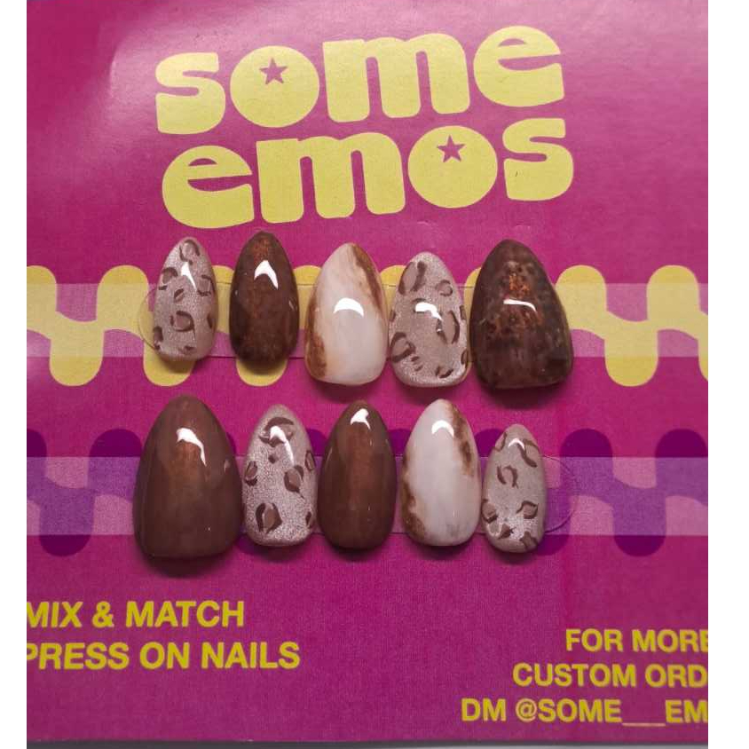Press on nails | Kuku Palsu Coklat - Animal Print| Fake Nails | Leopard Dirt handmade Some_emoS