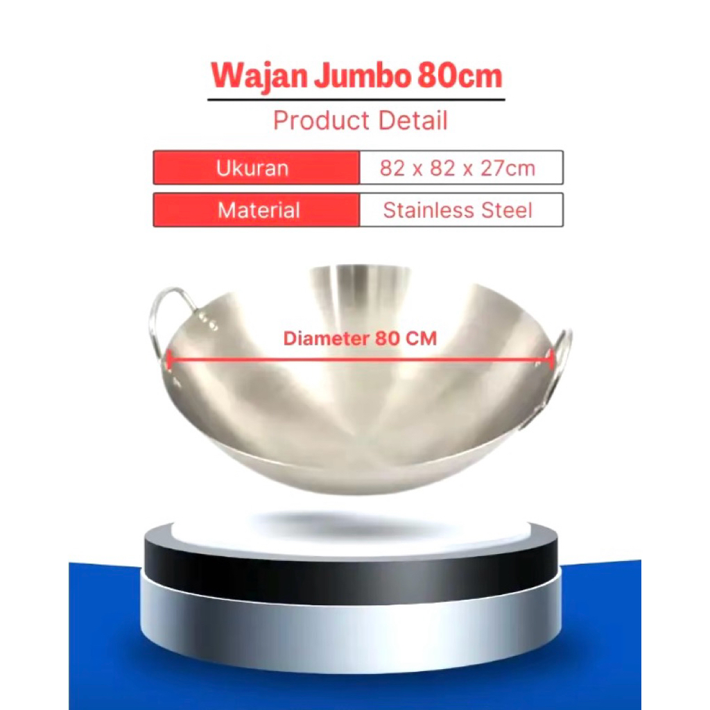 wajan stainles steel 80 cm 90 cm 100 cm sus 304 wajan jumbo wajan besar