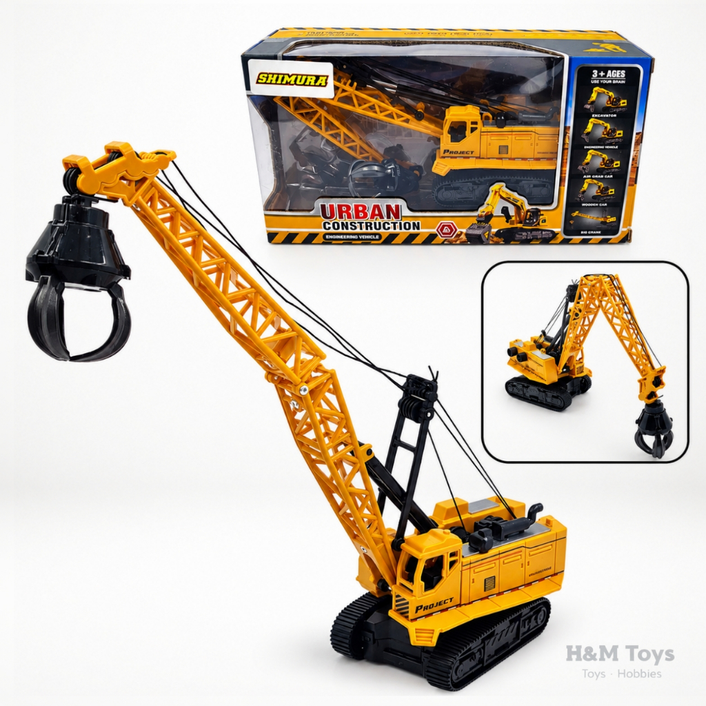 Miniatur Kendaraan Konstruksi Excavator Capit - Engineering Vehicle Crawler Crane (B) 1:58 - Mainan 