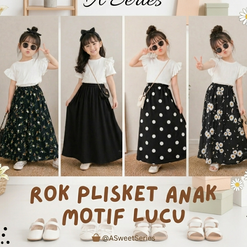 Rok Plisket Anak Premium Motif Usia 4-12 Tahun //Rok Anak Perempuan Lucu//Rok Panjang Anak