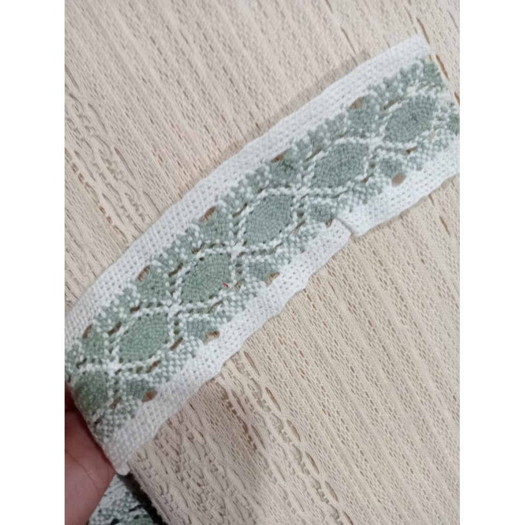 renda rajut sage kombinasi putih /rajut premium/renda rajut/renda premium