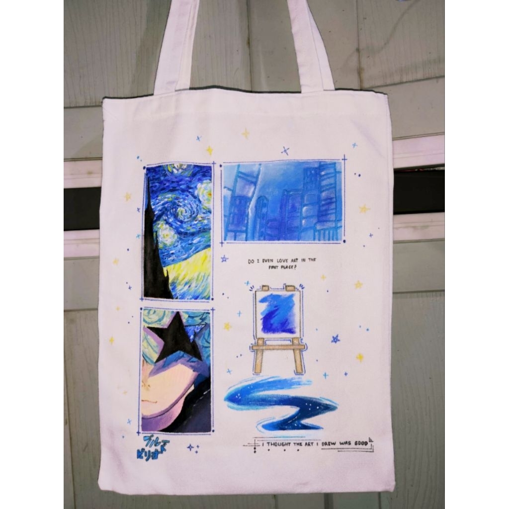Tote Bag Lukis Akrilik Yatora Yaguchi Blue Period | Totebag Canvas Handmade Aesthetic