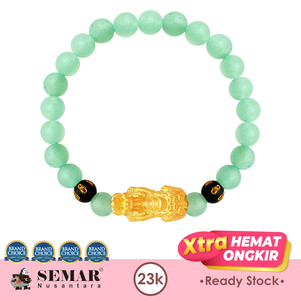 Gelang Emas Giok Hijau Cat Ice Dragon Pixiu Gold 23K Semar Nusantara