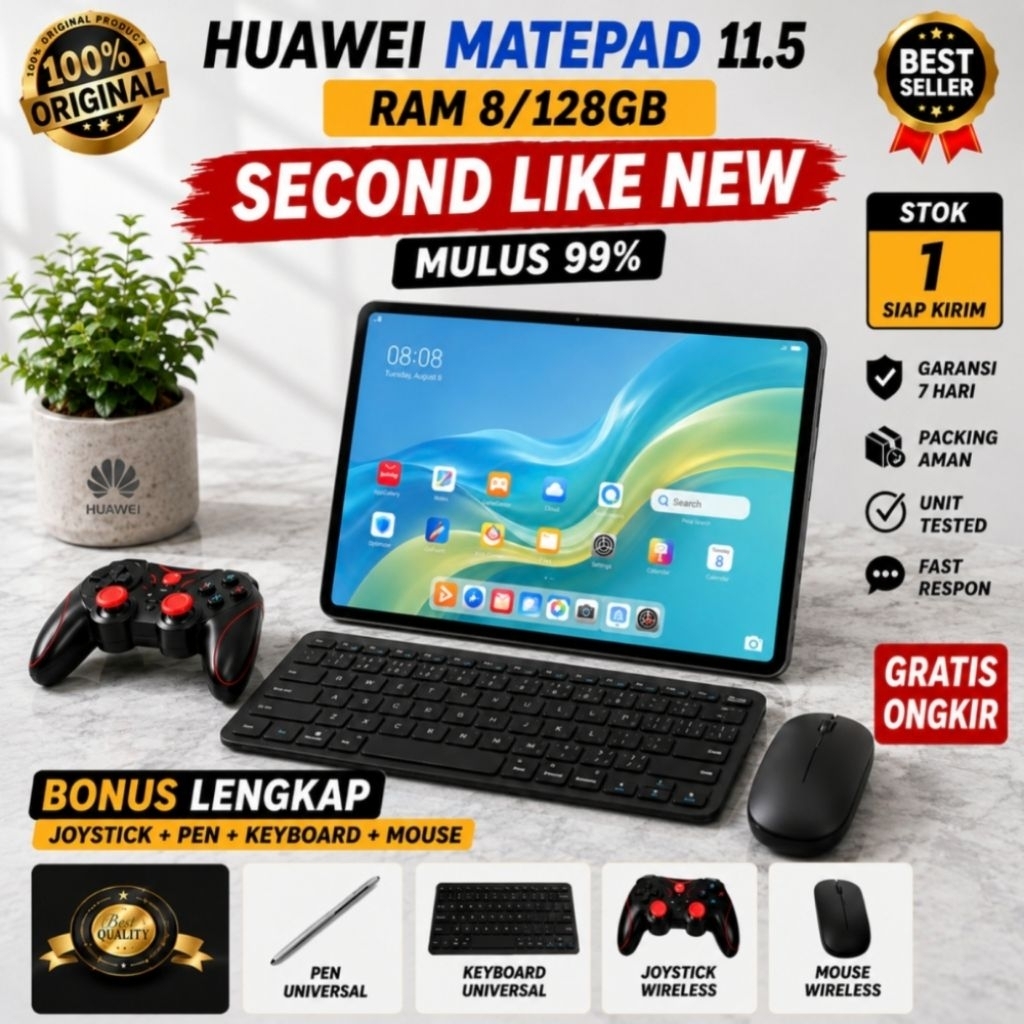 TABLET HUAWEI MATEPAD 11.5 RAM 8/128GB SECOND RESMI - MULUS LIKE NEW BONUS AKSESORIS LENGKAP