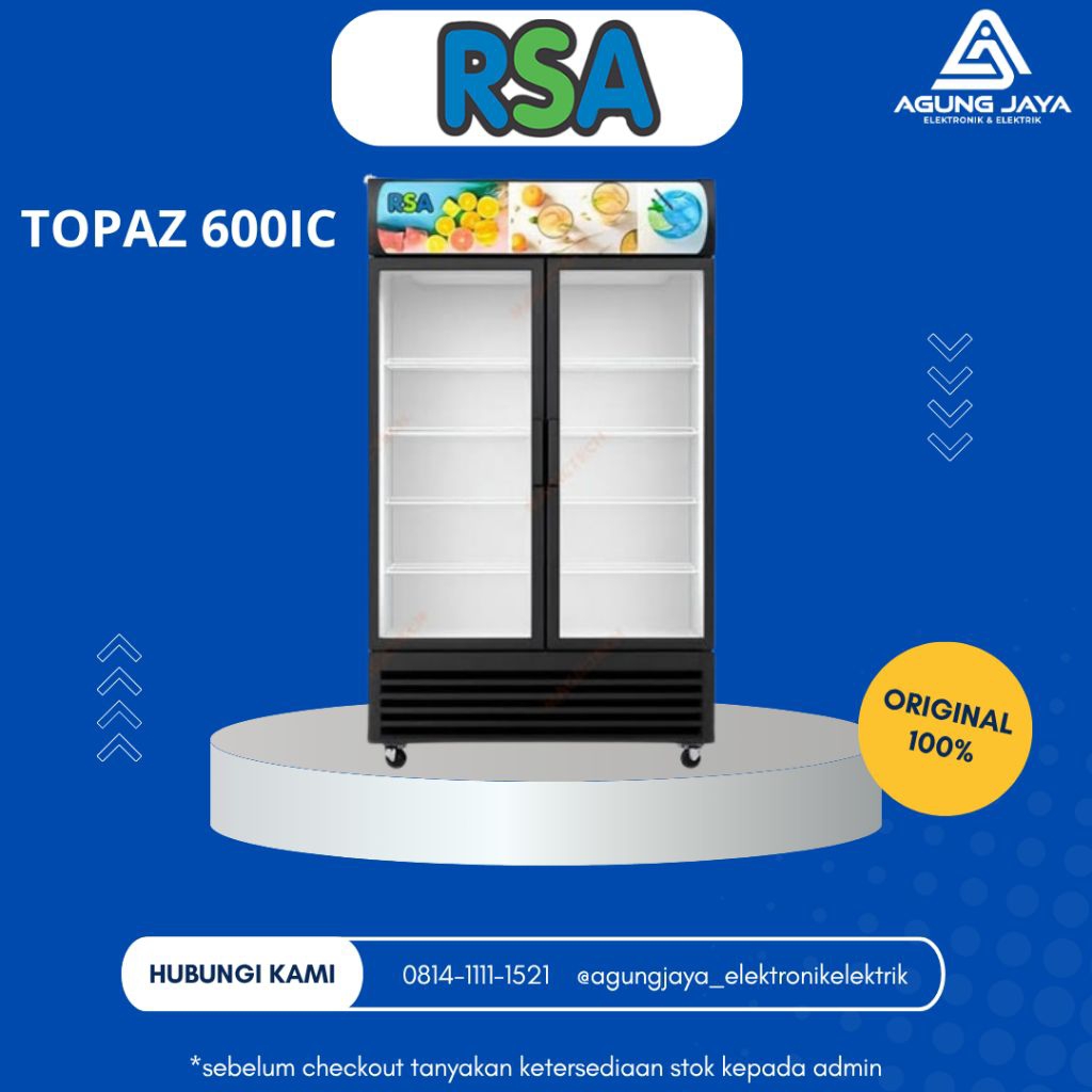 RSA Showcase TOPAZ-600IC Display Cooler Dua Pintu No Frost Anti Kabut 8 Rak Garansi Resmi / 600 IC

