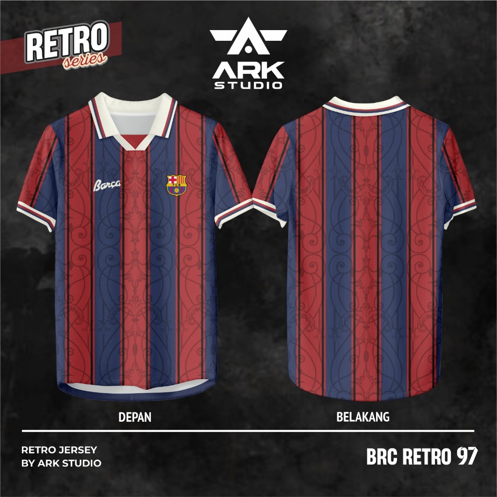 Jersey Retro Barcelona 1997 1999 Blaugrana - Kaos Bola Klasik Vintage Casual Unisex