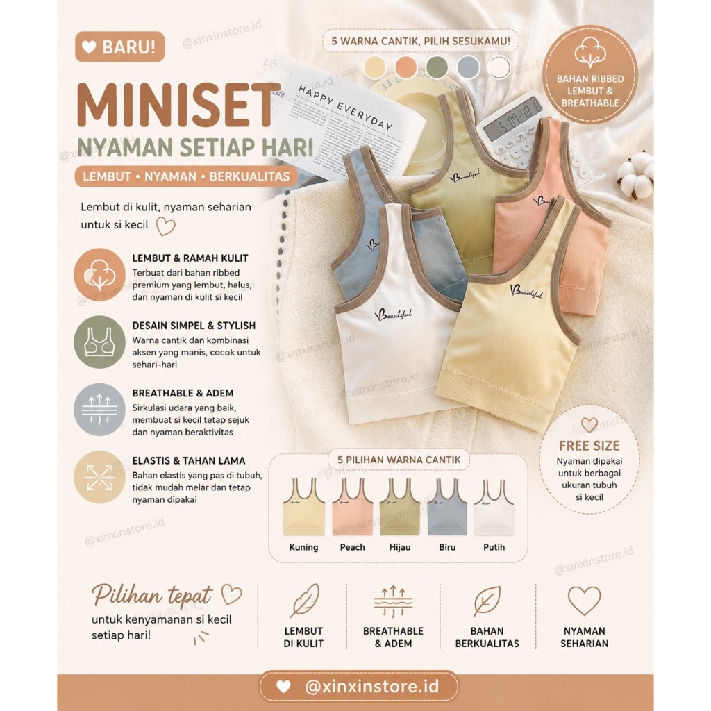MINISET STEP 2 POLOS PREMIUM SD SMP MINI SET BH BRA ANAK REMAJA PEREMPUAN TALI TEBAL DENGAN BUSA MS1