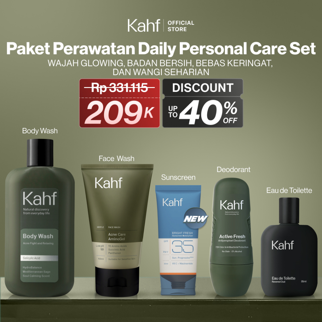 [KAHF BUNDLE 5IN1 PAKET PERAWATAN DAILY USE ESSENTIALS] Paket Personal Care (Face Wash + Sunscreen M