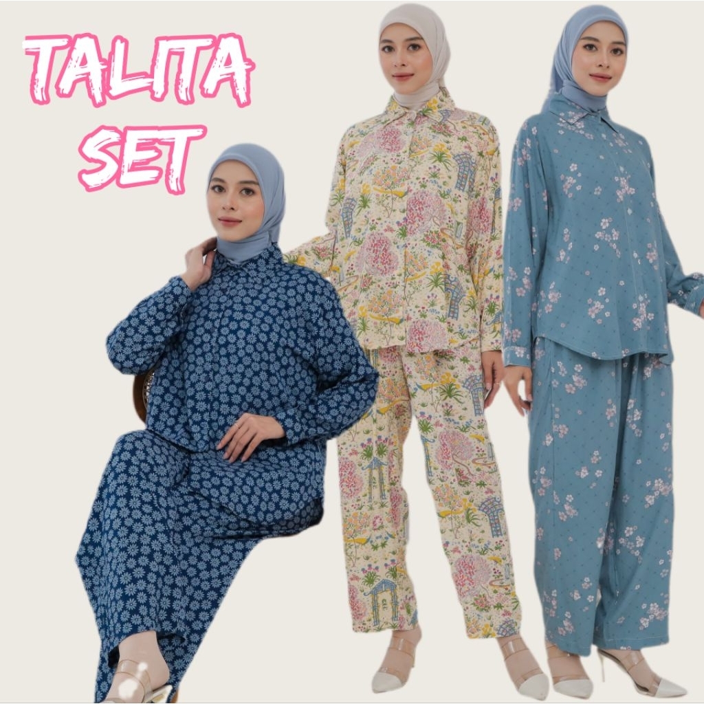 TALITA SET | Piyama Oneset Kerah Kemeja Full Kancing widdy.id