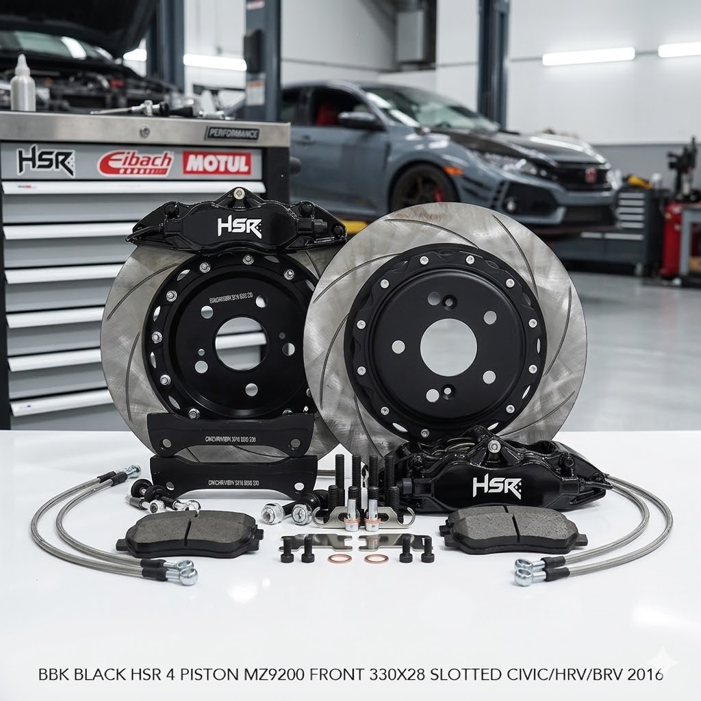 BBK BLACK HSR 4 PISTON MZ9200 FRONT 330X28 SLOTTED CIVIC/HRV/BRV 2016 BREMBO BBK HSR