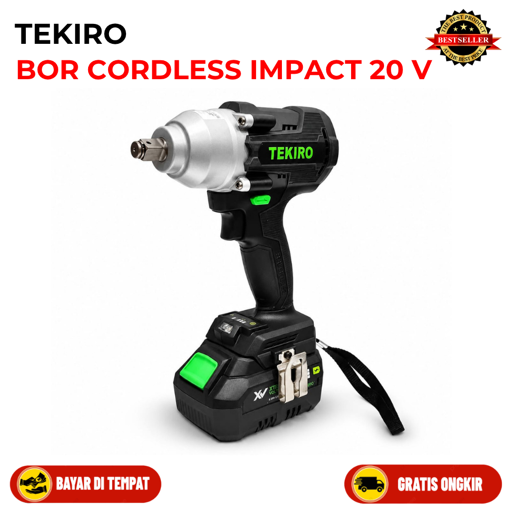 TEKIRO Bor Cordless Impact 20V - Mesin Bor Baterai Torsi Tinggi Cocok untuk Baut ORIGINAL 100%