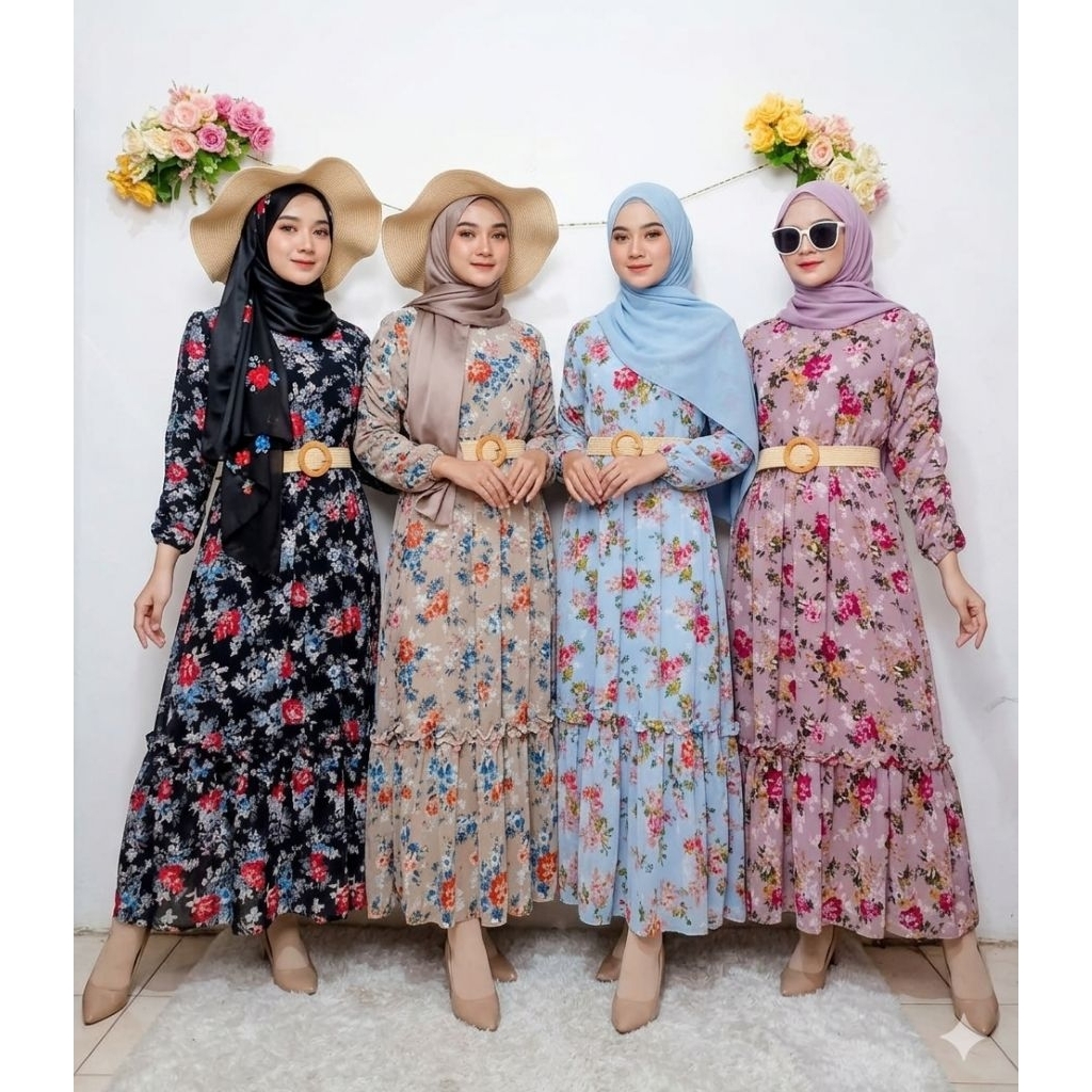 Maxi Yuna Gamis Ceruty Premium korea Bkk  2100 Bunga