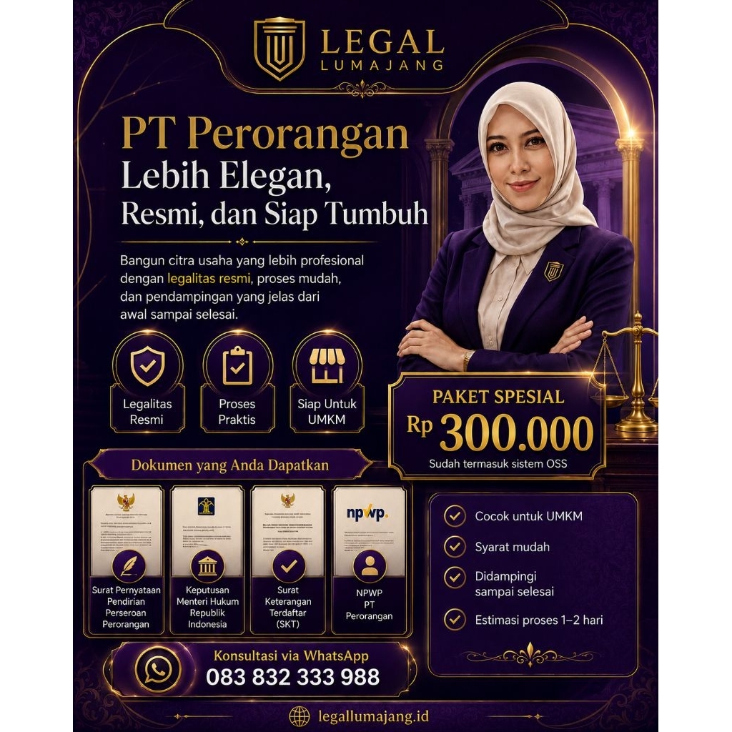 Menerima Pembuatan PT Perorangan, PT Perorangan Murah, Pendirian PT Paket Full Siap Jalan
