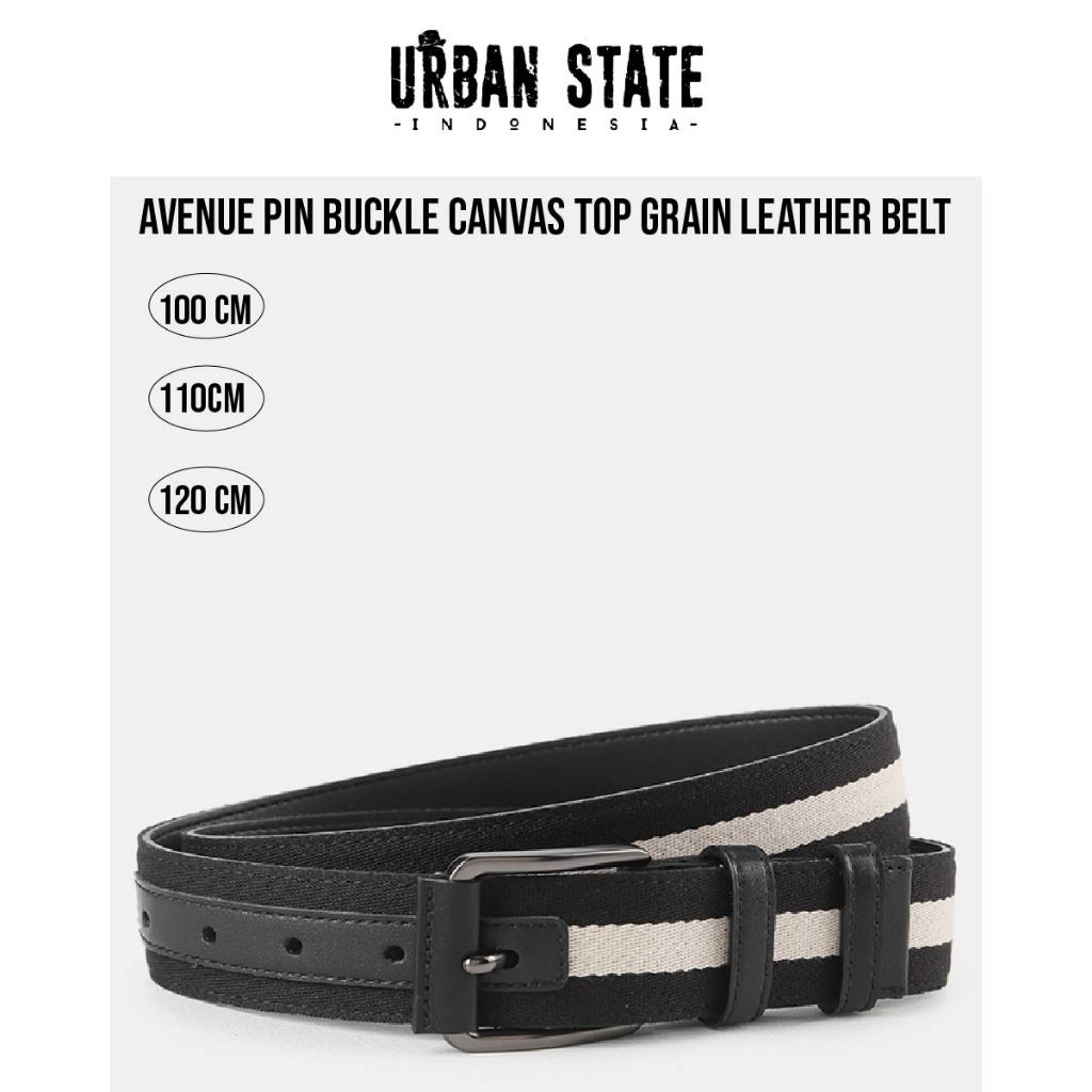 Urban State - Avenue Pin Buckle Canvas Top Grain Leather Belt - Black