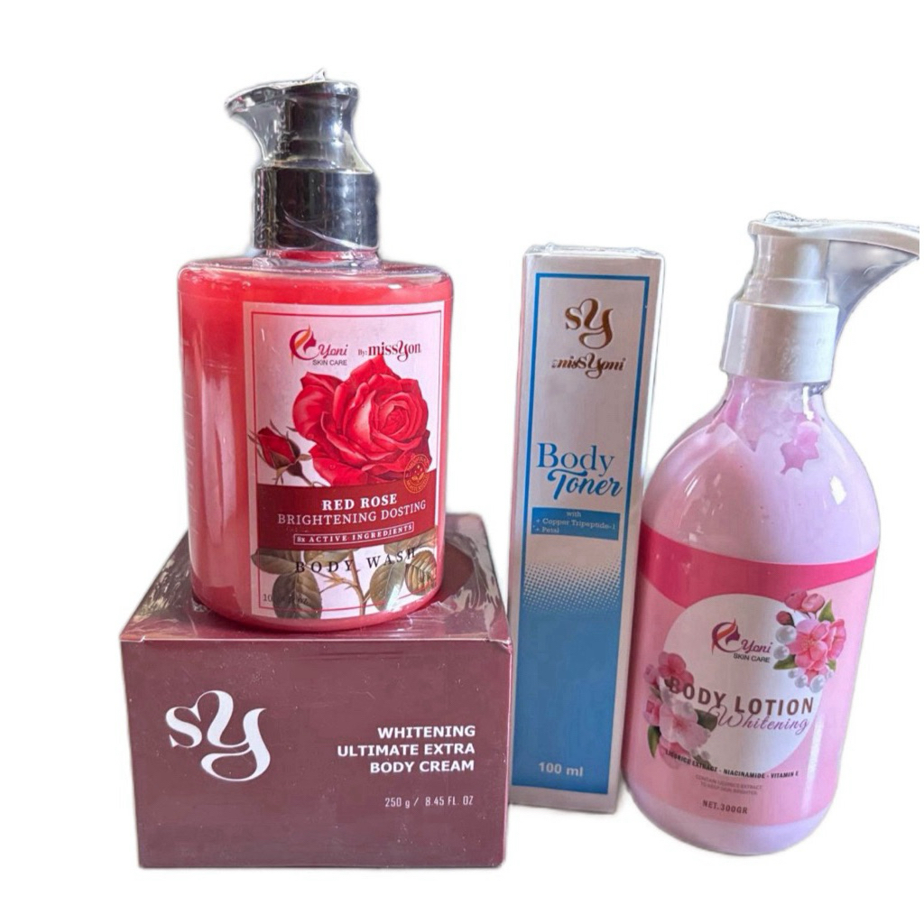 ISI 4pcs YONI SKINCARE /Paket Body Care Yoni Whitening & Brightening – Body Wash Red Rose + Body Ton