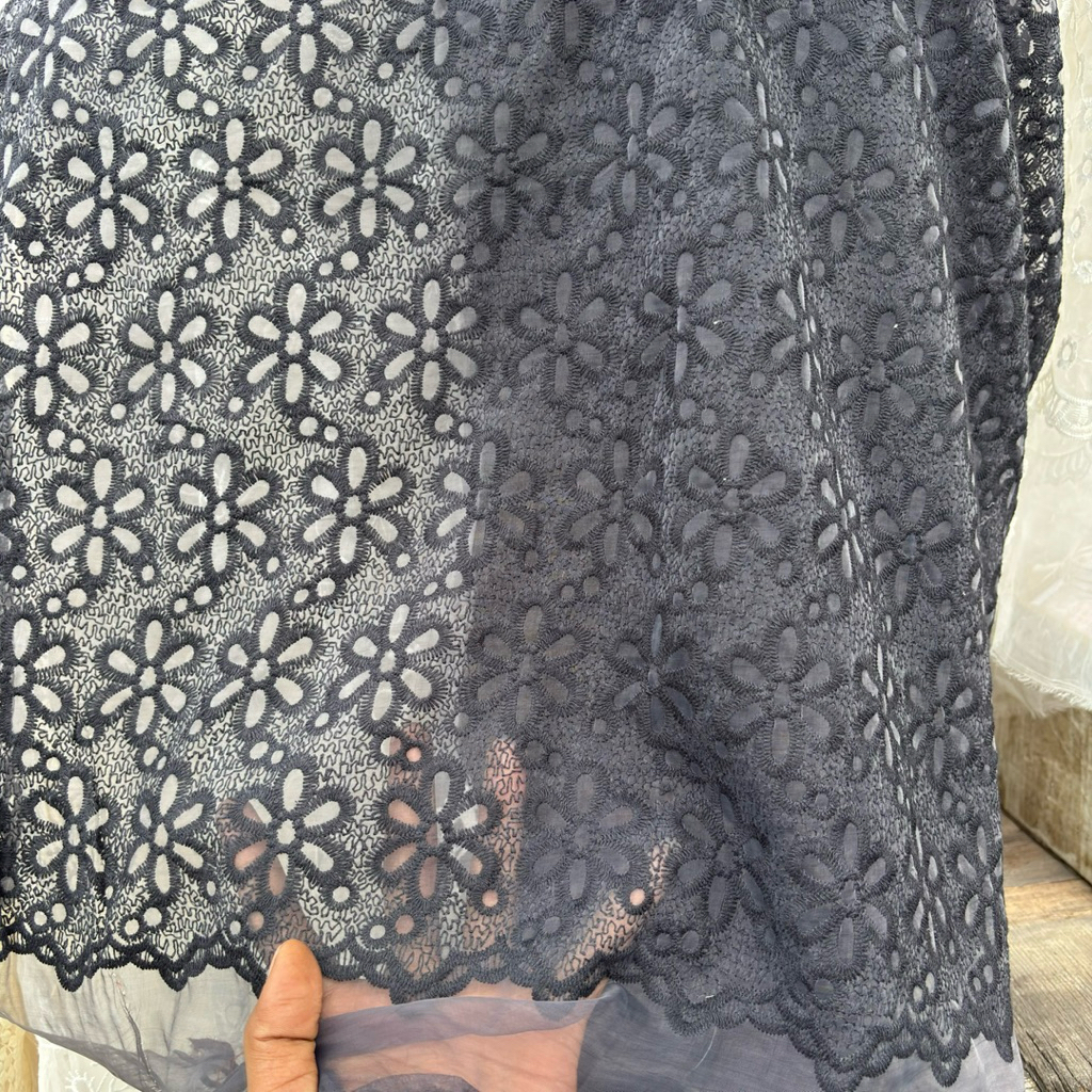 Organza Bordir Hitam ~ Bahan Organza Bordir Premium ~ Bahan Meteran Organza Bordir