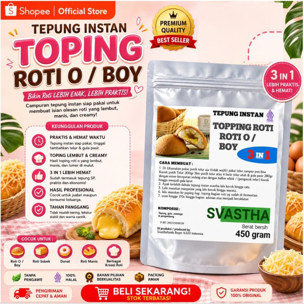 Paket resep toping roti boy/ Premix toping roti boy/ Tepung instan topping roti boy
