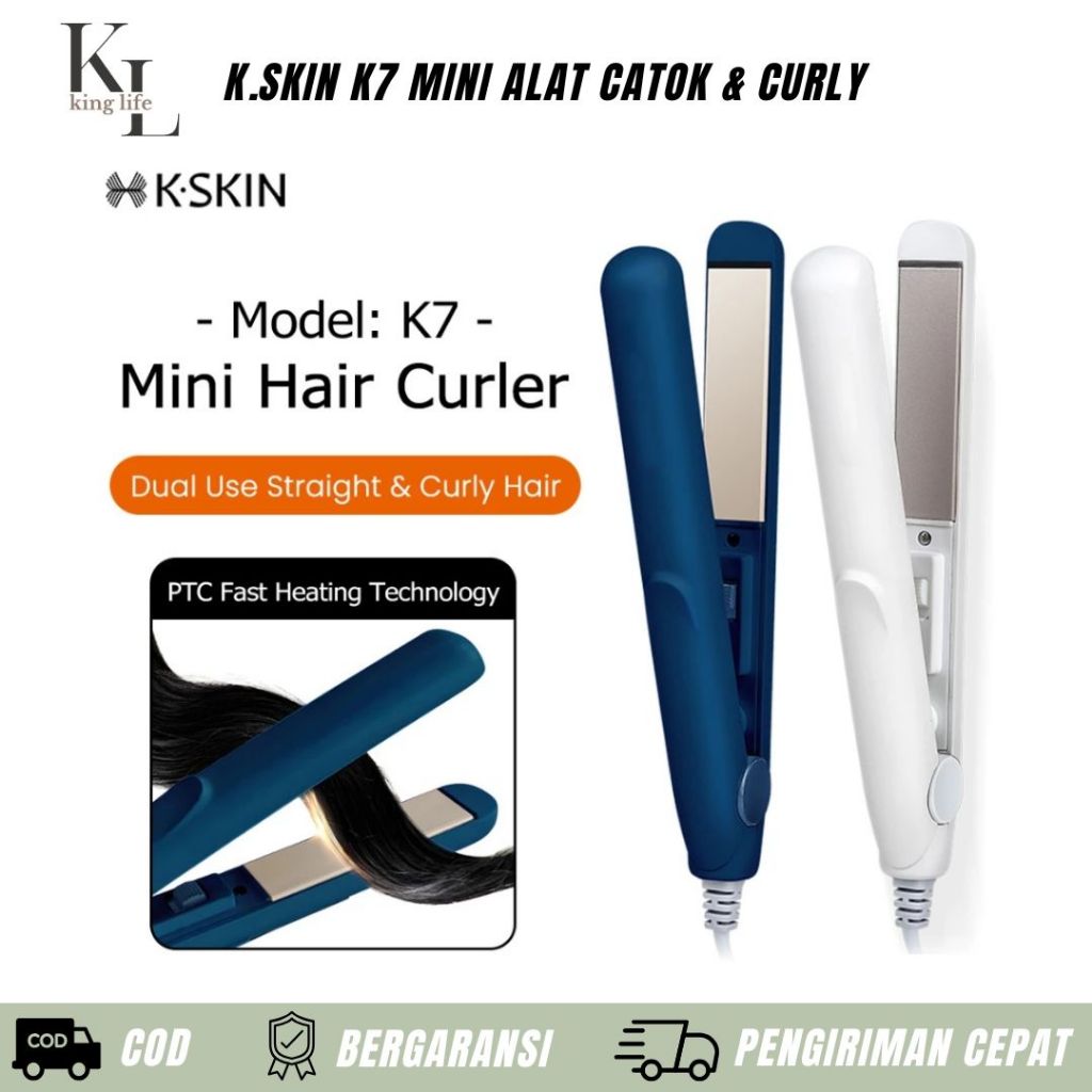 alat catok K7 Mini Alat Catok & Curly Rambut untuk Wanita dan Pria, Daya Rendah 19W dengan Pemanas P