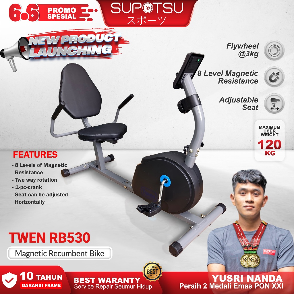 TWEN RB530 Alat Fitness Sepeda Statis Magnetic Recumbent