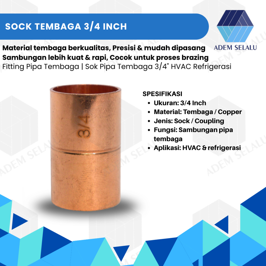 Sock Tembaga 3/4 Inch | Fitting Pipa Tembaga | Sok Pipa Tembaga 3/4" HVAC Refrigerasi