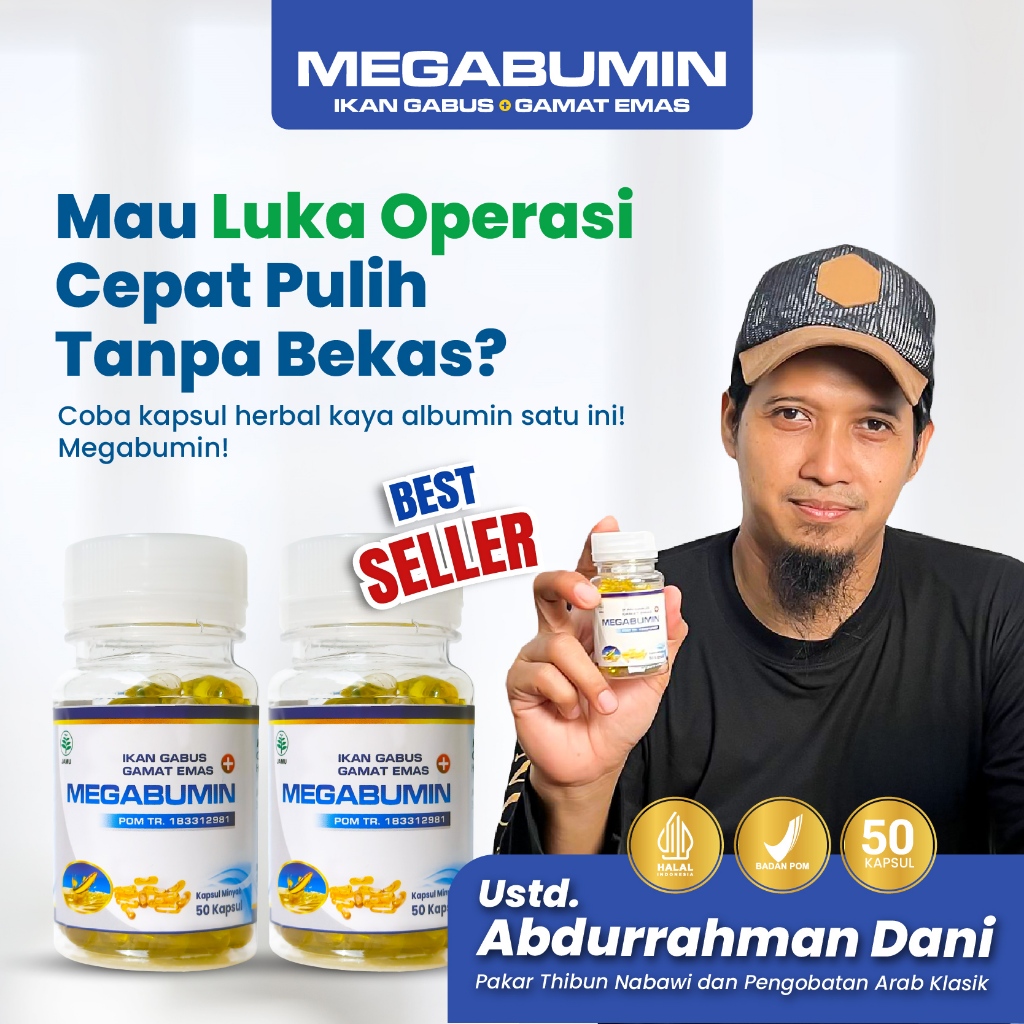 Megabumin - Paket 2 Botol Kapsul Minyak Ikan Gabus Sari Kutuk Plus Gamat Emas Obat Luka Pasca Operas